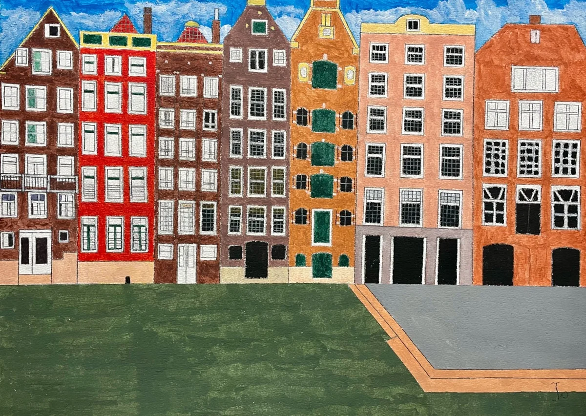 Grachtenpand — schilderij door Jo Toonen, 50 × 65 cm